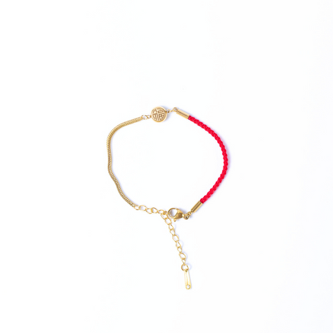 Red Stringed Golden-Woven Fu Bracelet