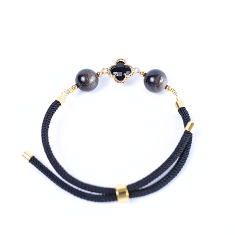 Woven Four Leaf Clover Gemstone Bracelet