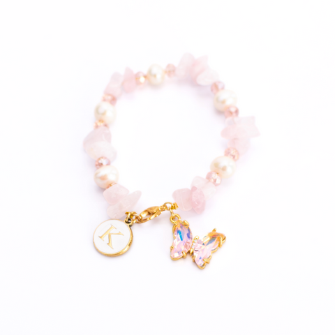 Golden Butterfly Rose Quartz Bracelet