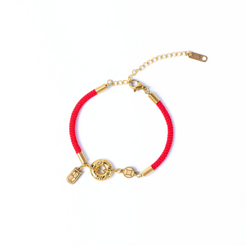 Red Stringed Golden Fu Donut Bracelet