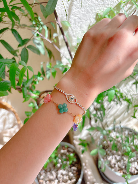 7 Gemstoned Four Leaf Clover Bracelet