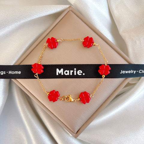 Cinnabar Four Leaf Clover Minimalist Bracelet