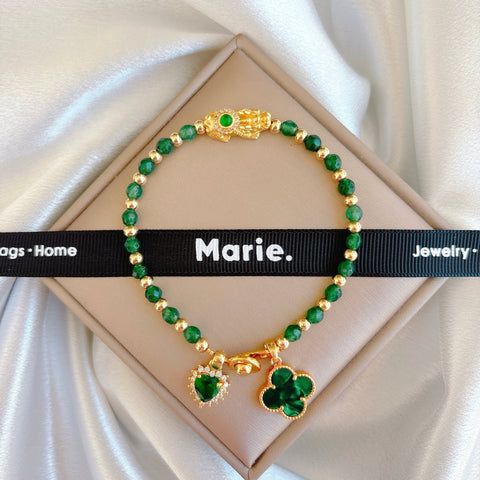 Faceted Dark Green Aventurine Pixiu Bracelet