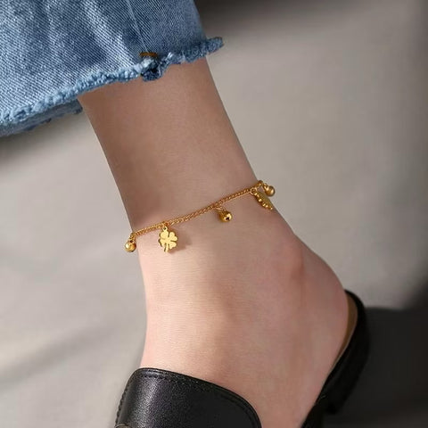 Golden Four Leaf Clover Anklet