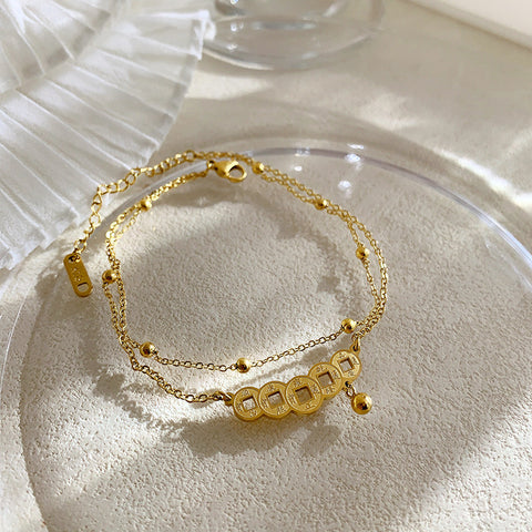 Six Coined Golden Layered Anklet
