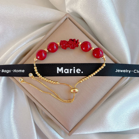 Ke Tiaojie Pixiu Cinnabar Adjustable Gemstone Bracelet