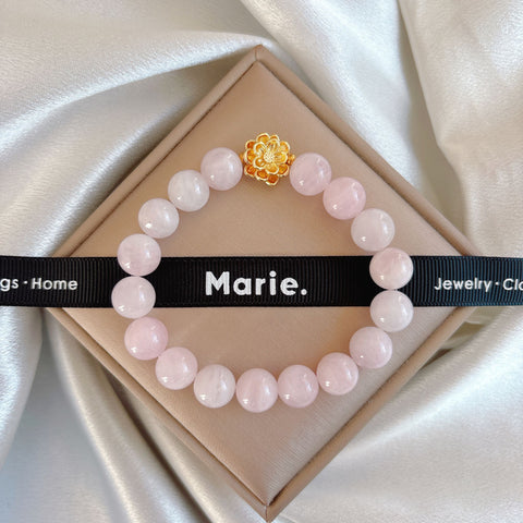 Golden Lotus Rose Quartz Gemstone Bracelet