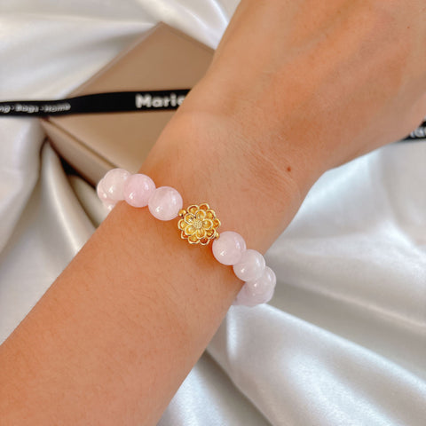 Golden Lotus Rose Quartz Gemstone Bracelet