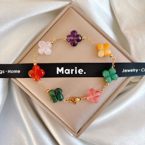 7 Gemstoned Four Leaf Clover Bracelet