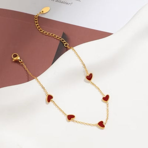 Golden Red Hearts Anklet