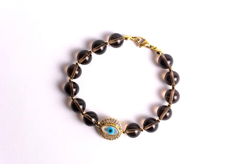 Smoky Quartz Evil Eye Bracelet
