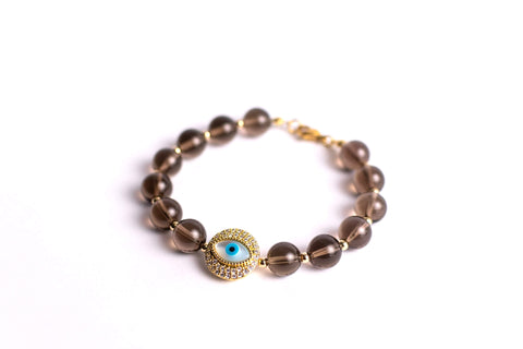 Smoky Quartz Evil Eye Bracelet