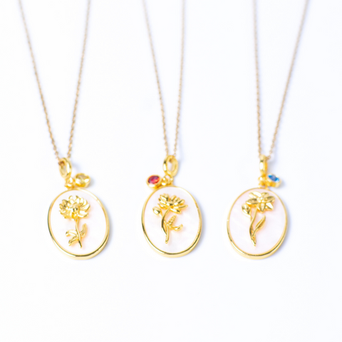 Golden Flowered Birthstone Necklace