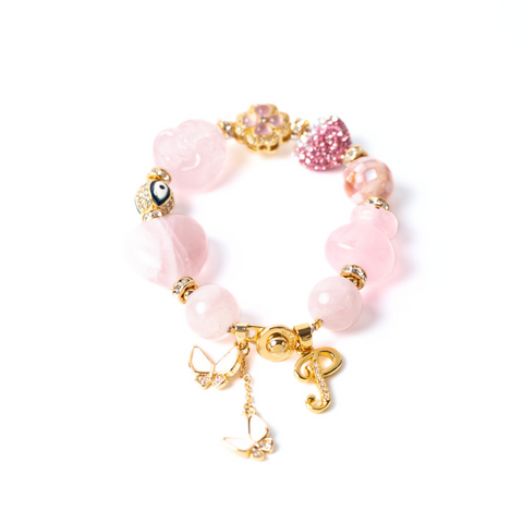 Si Ye Cao Rose Quartz Charm Gemstone Bracelet