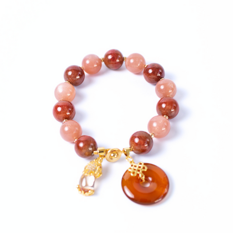 Xingyun Xing Floating Red Jade & Sunstone Charm Gemstone Bracelet