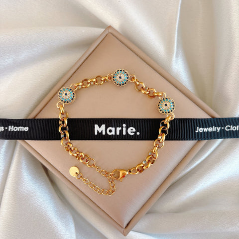 3 Evil Eyed Golden Chain Bracelet