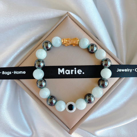 Aquamarine & Hematite Pixiu Bracelet
