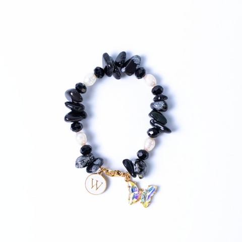 Golden Butterfly Snowflake Obsidian Bracelet