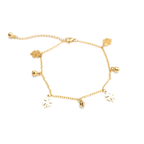 Golden Four Leaf Clover Anklet