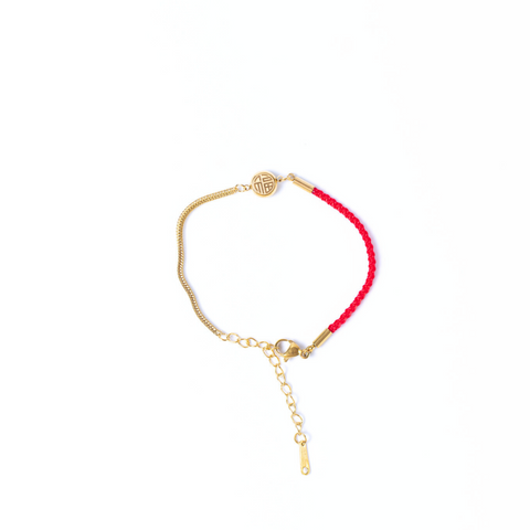 Red Stringed Golden-Woven Fu Bracelet