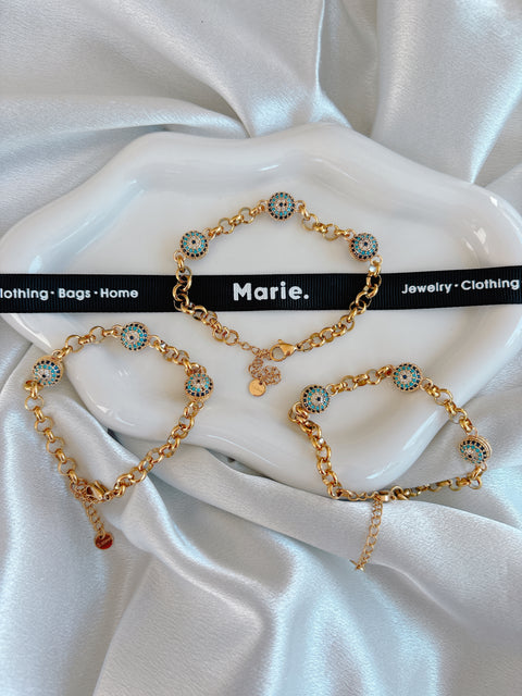 3 Evil Eyed Golden Chain Bracelet