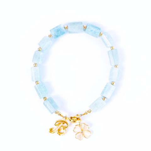 Aquamarine Liu Bian Xing Charm Gemstone Bracelet