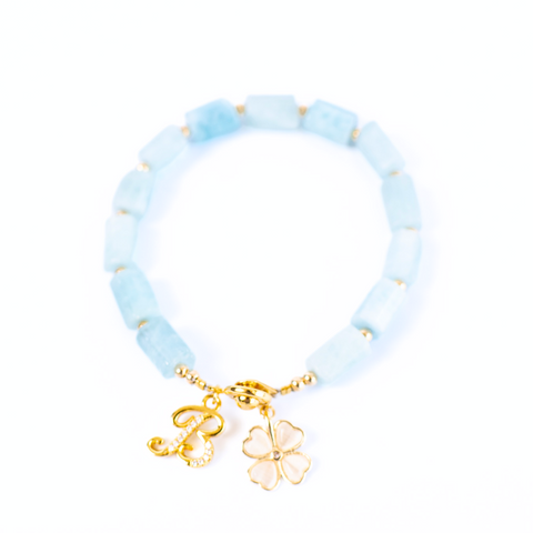 Aquamarine Liu Bian Xing Charm Gemstone Bracelet