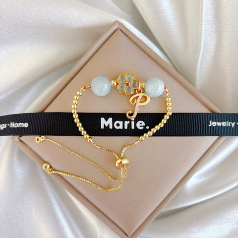 Aquamarine Sakura Golden Adjustable Bracelet