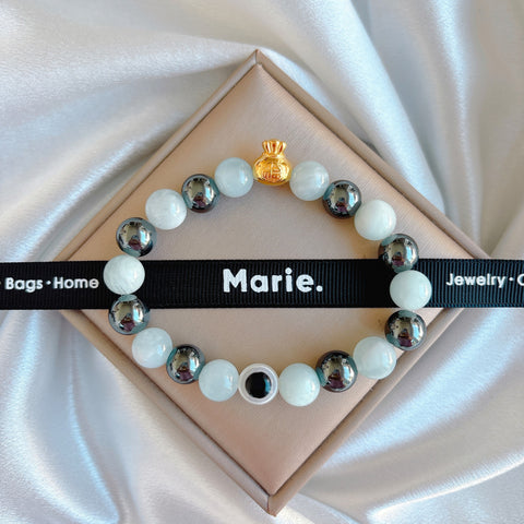 Aquamarine & Hematite Moneybag Bracelet
