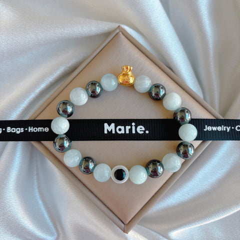 Aquamarine & Hematite Moneybag Bracelet