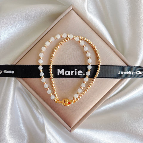 Color of the Year 2026: Double Layered Faceted Moonstone Minimalist Bracelet