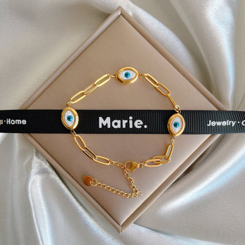 3 Eyed Evil Eye Paperclip Chained Bracelet