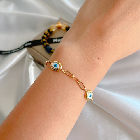 3 Eyed Evil Eye Paperclip Chained Bracelet