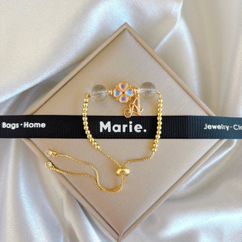 Clear Quartz Sakura Golden Adjustable Bracelet