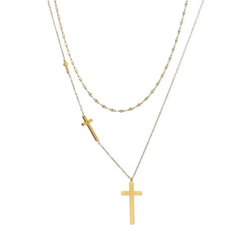 3 Golden Crosses Choker Necklace