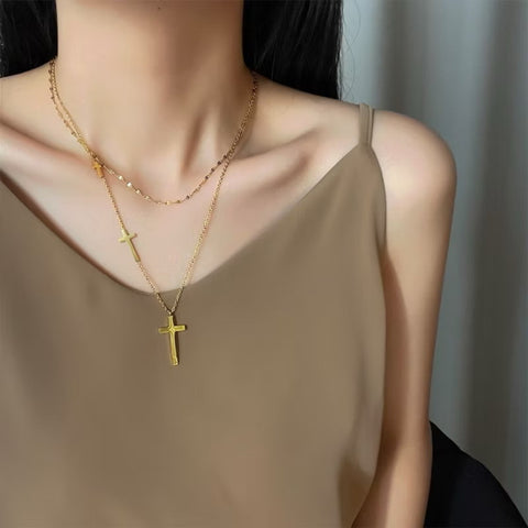 3 Golden Crosses Choker Necklace