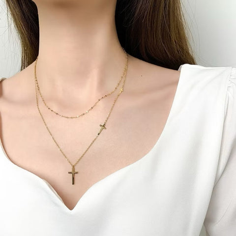 3 Golden Crosses Choker Necklace
