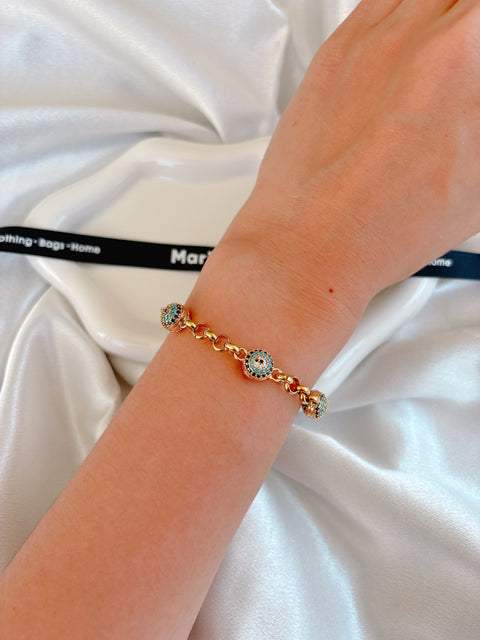 3 Evil Eyed Golden Chain Bracelet