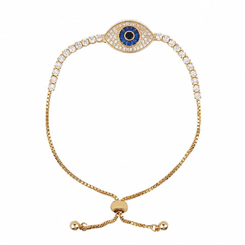 Diamond Encrusted Golden Evil Eye Adjustable Bracelet