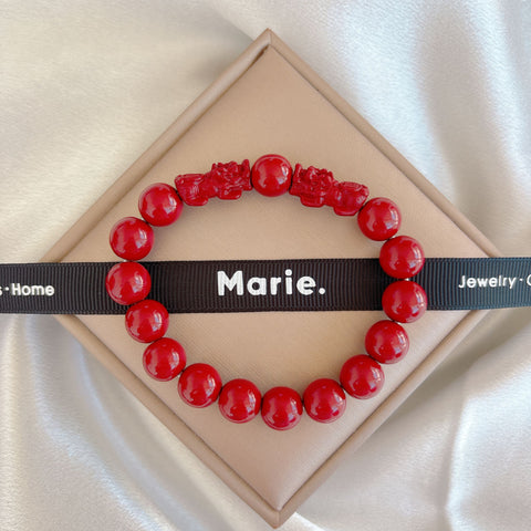 Double Pixiu Cinnabar Gemstone Bracelet