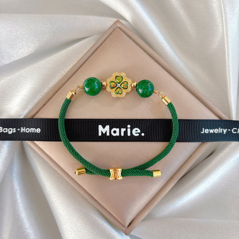 Emerald Four Leaf Clover Adjustable Bracelet