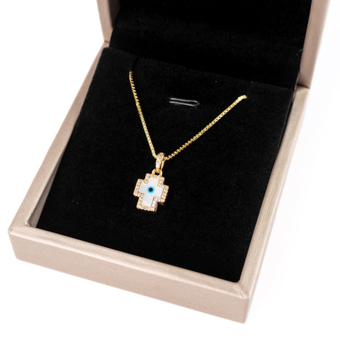 Diamond Encrusted Golden Evil Eye Necklace