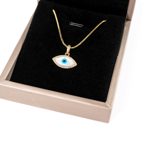 Diamond Encrusted Golden Evil Eye Necklace
