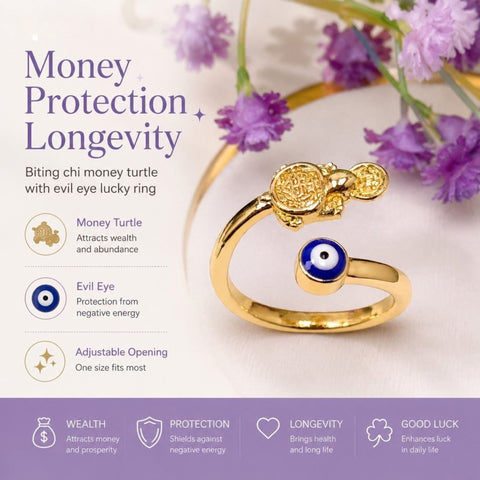 Evil Eye Golden Turtle Ring