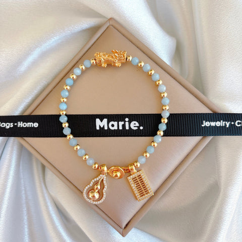 Faceted Aquamarine Minimalist Pixiu Bracelet
