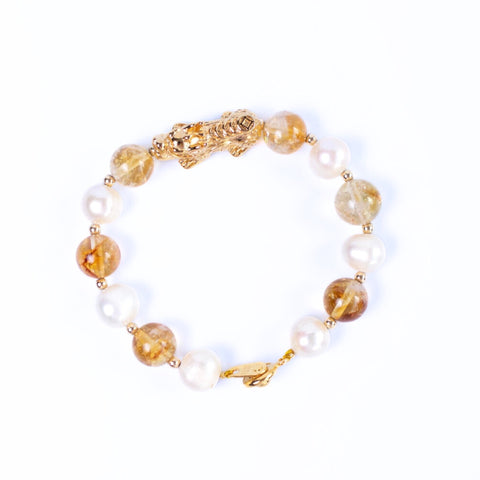 Freshwater Pearled Citrine Pixiu Bracelet