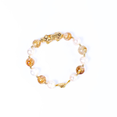 Freshwater Pearled Citrine Pixiu Bracelet