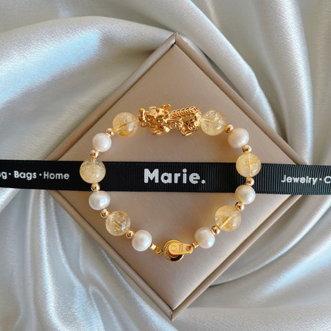 Freshwater Pearled Citrine Pixiu Bracelet