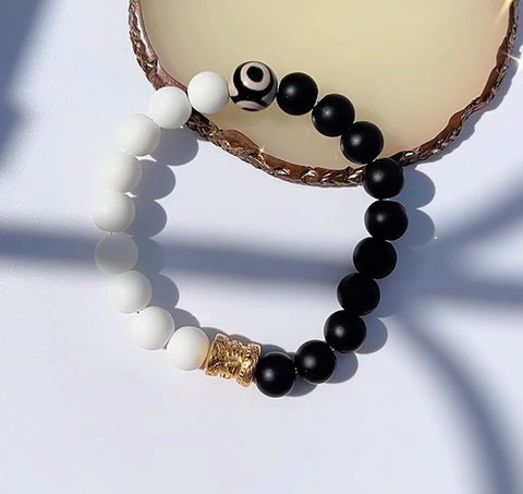 Yinyang Black Obsidian & Howlite Gemstone Bracelet