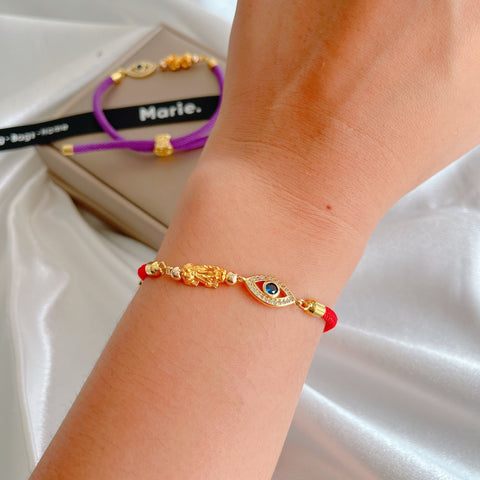 Golden Minimalist Pixiu & Evil Eye Adjustable Woven Bracelet